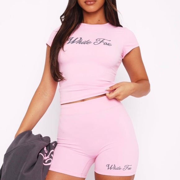 White Fox Boutique Tops - White Fox Season 7 Light Pink Baby Tee and Shorts Tulle Set Size M/L